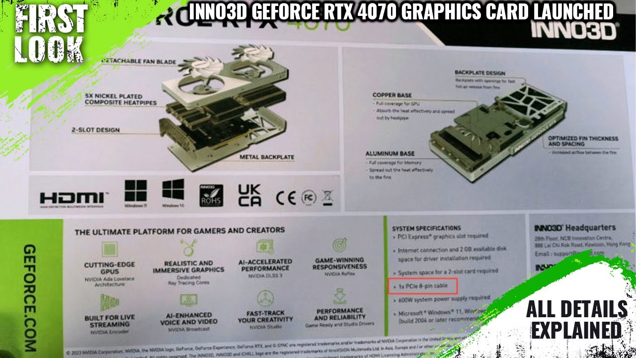 Inno3D GeForce RTX 4070 Graphics Card With 8-pin Power Connector Leaked Ahead Of Launch - Price Soon