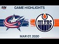 NHL Highlights | Blue Jackets vs Oilers – Mar. 7, 2020