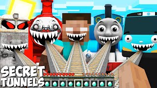 new SECRET TUNNELS of CHOO CHOO CHARLES & THOMAS & TAYO & SCARY METRO TRAIN HEROBRINE in Minecraft !