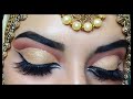 Gold Glitter Cut Crease INDIAN BRIDAL EYE MAKEUP With BASE MAKEUP