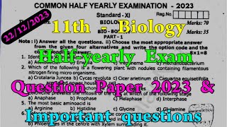 11th Biology Half yearly question paper 2023 | 11th Std Biology Half yearly important questions 2023