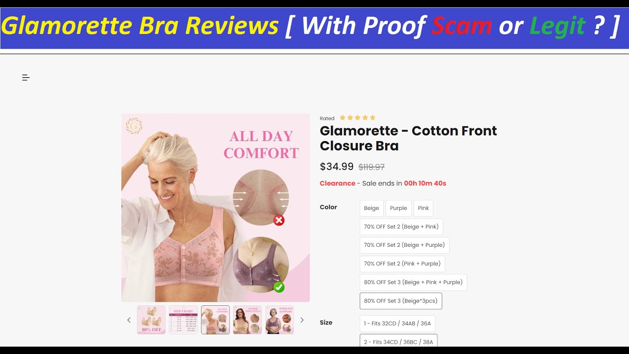Reggiseno Glamorette Con Chiusura Frontale &ndash; Modello Granny, Imbottito, Cotone Floreale, Vestibilit&agrave; Comoda