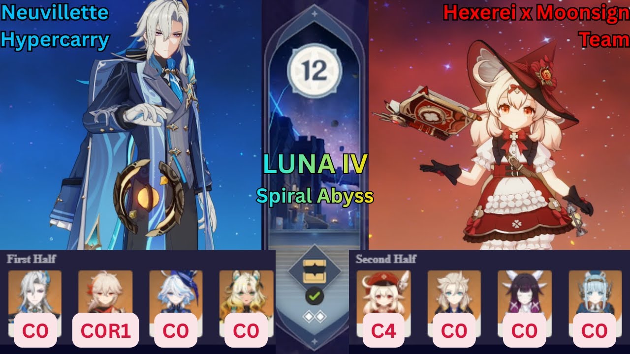 Ver. Luna IV - Spiral Abyss Floor 12 Run: Neuvi Hypercarry Team + Klee & Albedo w/ Columbineffa Team