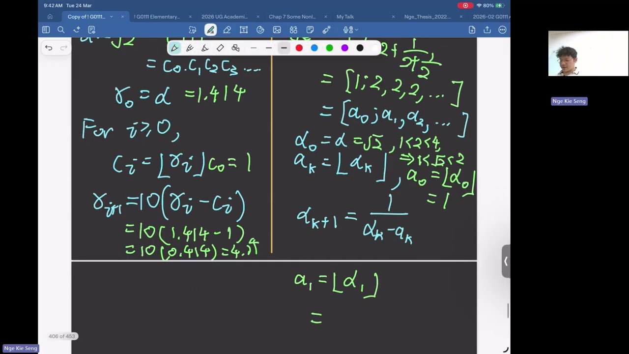 Periodic Continued Fractions, Pythagorean Triple | Elementary Number TheoryLec12|Nge Kie Seng 250324
