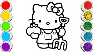 Farmer Hello kitty Easy and Cute drawing easy with colours