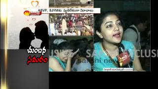 During 'kiss of love' protest against moral policing, hyderabad
university students questioned what is wrong in public kissing. they
stated that hindu cultur...