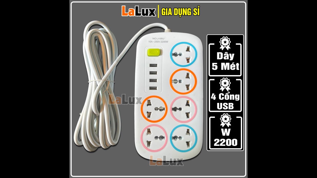 Ổ Cắm Điện Đa Năng Thông Minh Có 4 Cổng Sạc USB Chịu... - youtube