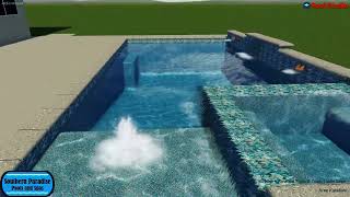 Modern, Geometric Pool and Spa With Sheer Water Feature, Scuppers, Bubbler, Sun Shelf