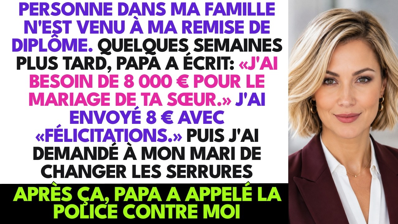 Le jour de ma remise des diplômes militaires, j'ai regardé les gradins : trois chaises vides. Ma famille avait choisi d'aller essayer des robes de mariée pour ma sœur. Trois semaines plus tard,...
