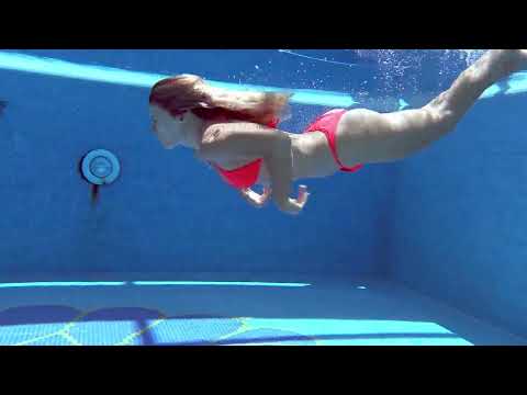 Red Bikini Girl Swimming About Naked In Pool