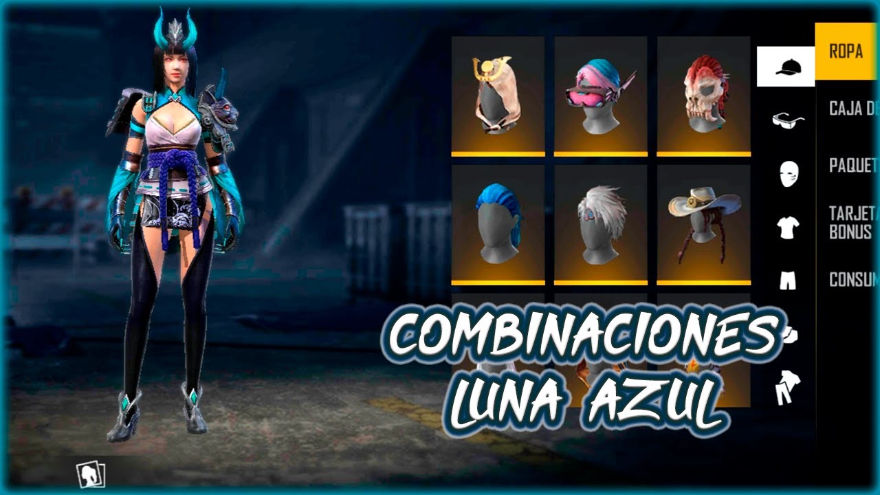 MEJORES COMBINACIONES PAQUETE LUNA AZUL *free fire* - YouTube