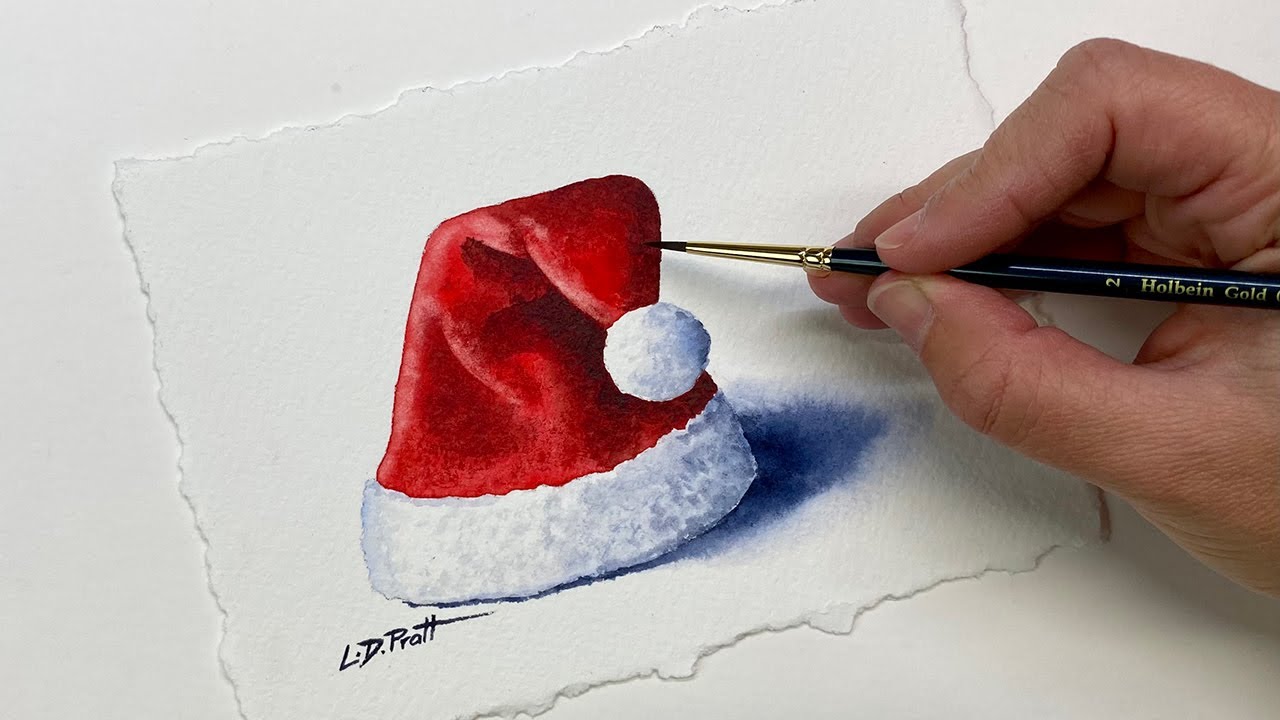 Christmas Santa Hat Watercolor Tutorial