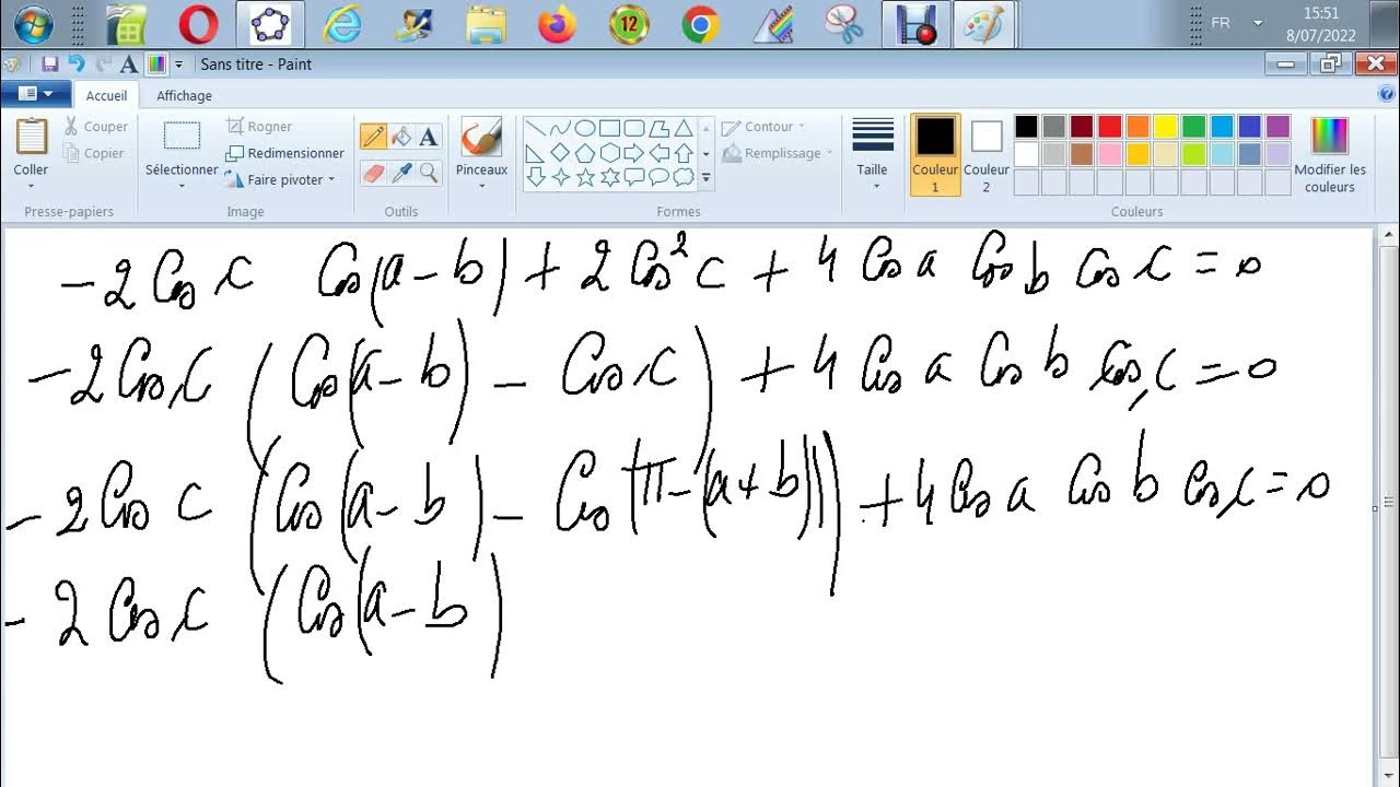 Trigonométrie - Vérifier cos 2a + cos 2b + cos 2c + 4 cos a cos b cos c ...