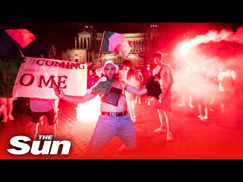 Italy fans celebrate beating England in Euro 2020 final at Wembley