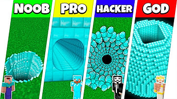 Minecraft Battle: NOOB vs PRO vs HACKER vs GOD: DIAMOND TUNNEL PIT HOUSE BUILD CHALLENGE / Animation