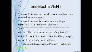 Onselect , Onundo , Onsuspend , On seeking event attributes in Java Script