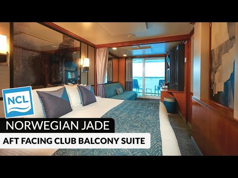 Norwegian Jade Aft-Facing Club Balcony Suite walkthrough tour