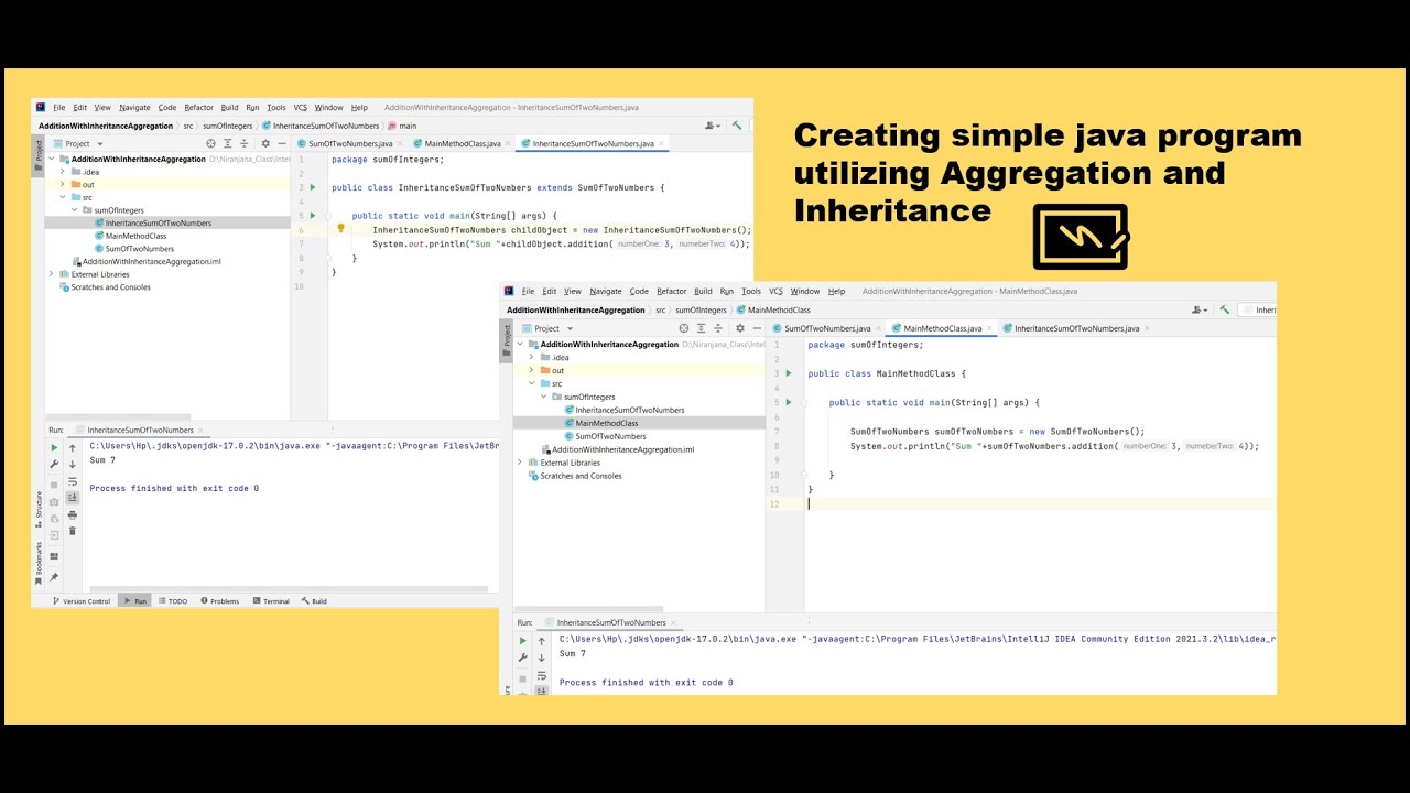 Java program utilizing Aggregation and Inheritance - YouTube