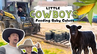 Little Cowboys Feed Baby Calves! FARMING/COW/CHILDREN LEARN/EXCAVATOR/CORN/BARN/TRACTOR by The Roshek Family 30,572 views 2 months ago 30 minutes