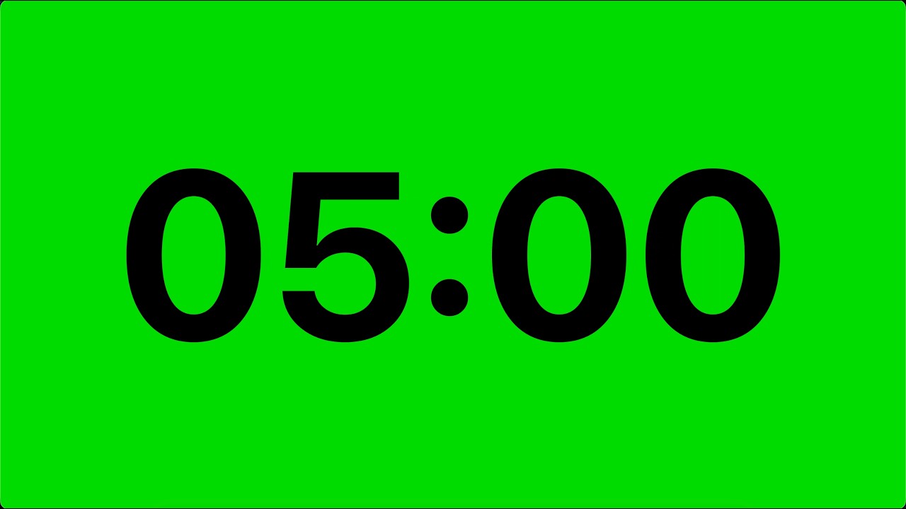 5 Minute Timer Green Screen ⏱ Black Clock Countdown (4K) | Study Focus ...
