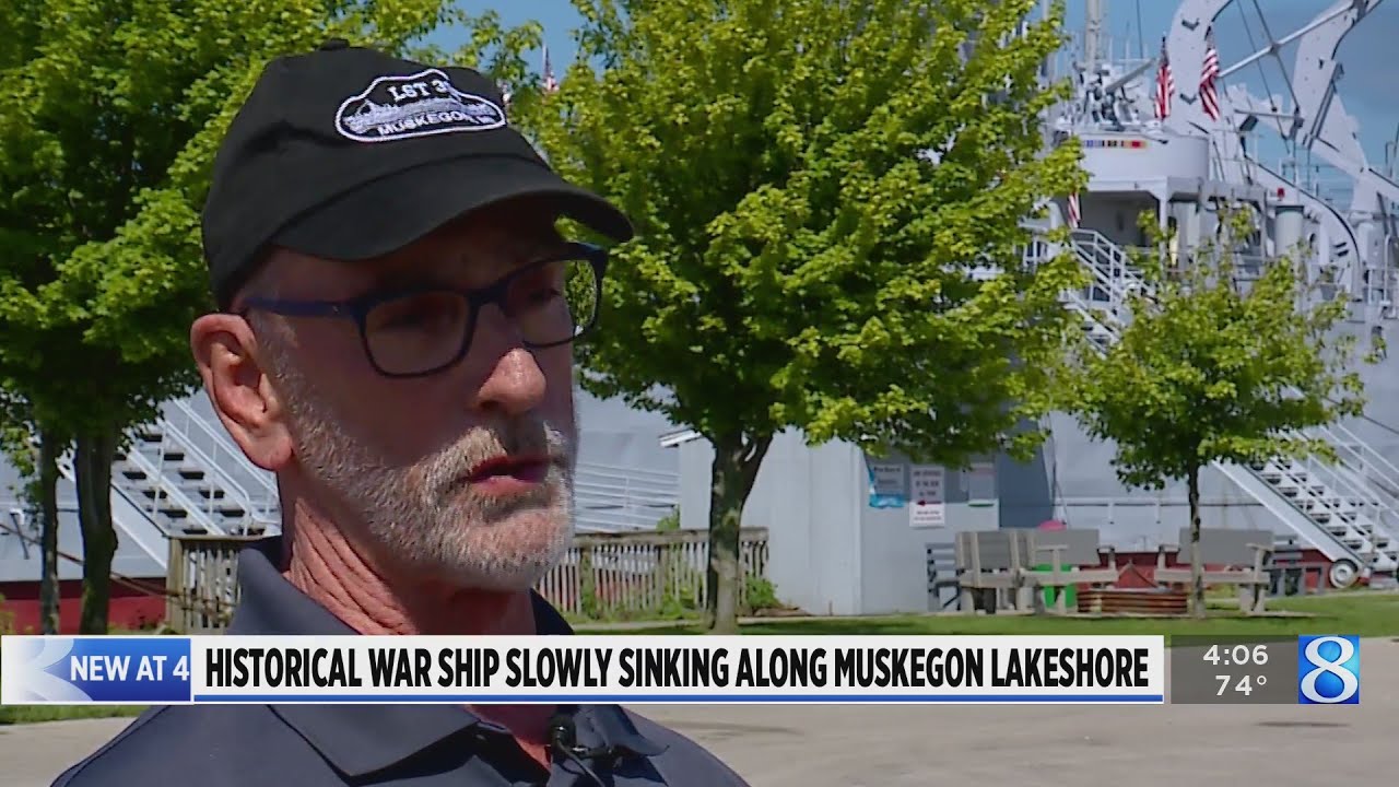 Historic warship slowly sinking along Muskegon lakeshore