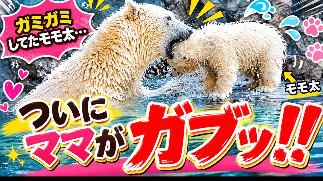 調子に乗ったモモ太、ついにママがガブッ‼︎ #男鹿水族館gao