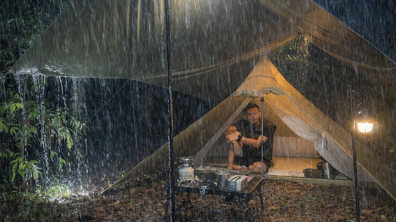 Very Heavy Rain‼️ Camping Alone in Heavy Rain All Day in the Forest 🌧️