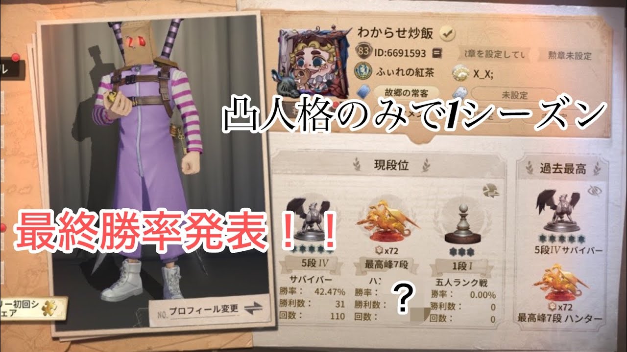 【第五人格】凸人格(下凸除く)アンデッドで1シーズンランクマ潜った結果...