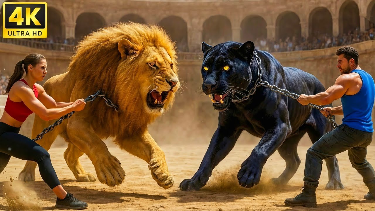 Legendary Arena Fight | White Lion vs Black Panther 🏛️🐾 