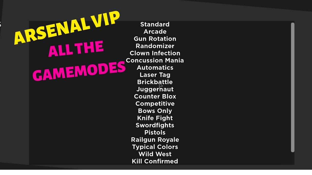 Arsenal Vip Server All Gamemodes Youtube - roblox arsenal game modes