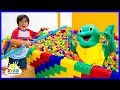 Ryan Pretend Play Fishing in the Giant Lego Box Fort Ball Pits for animals!