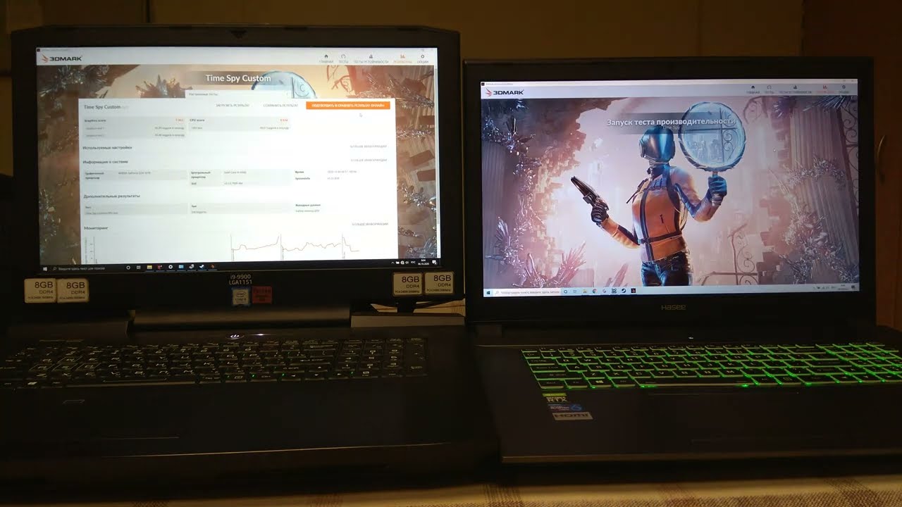 Clevo P870km vs  Clevo N970SD [Hasee GX8 CU5DA] # 03 Тест Time Spy DX12 в FullHD