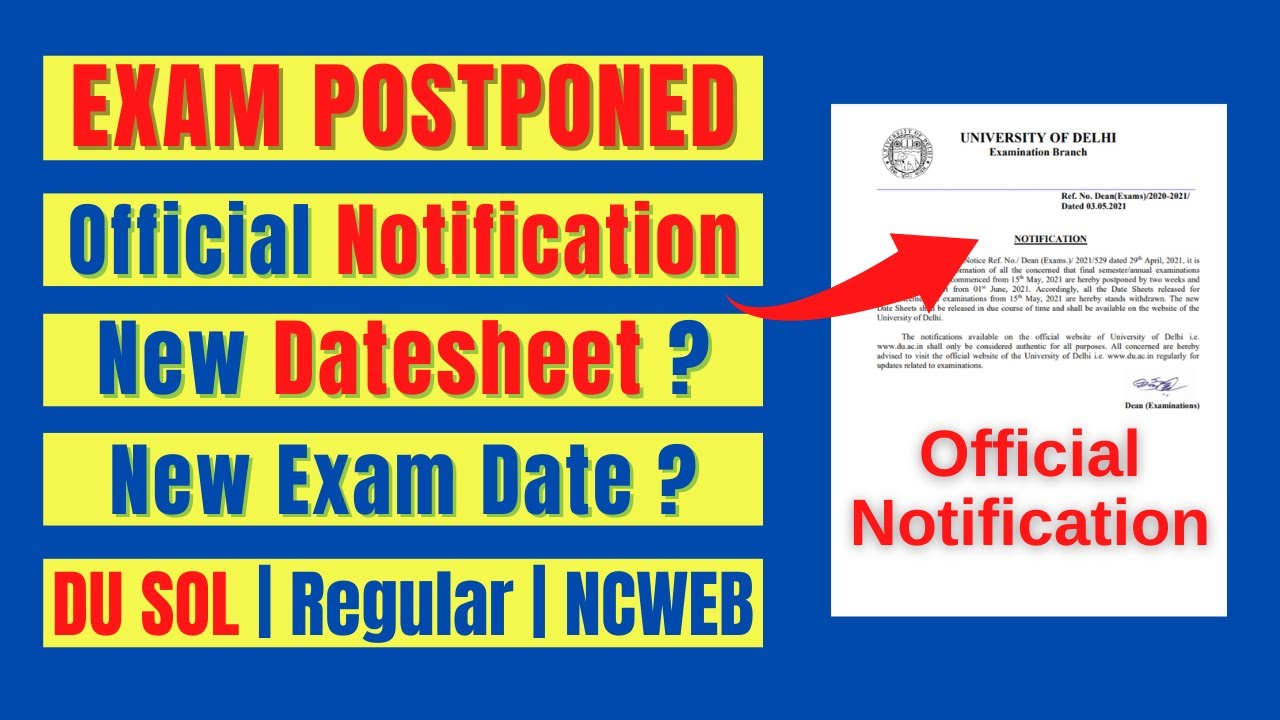 DU OBE May 2021 Postponed | Official Notification Released | DU SOL, Regular, NCWEB | SOL Reporter.