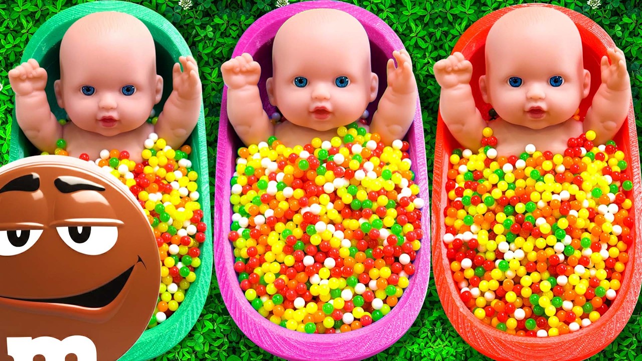 12 Minutes Satisfying with Full of 3 Rainbow BathTubs Candy with M&M's & Magic Slime Cutting Video