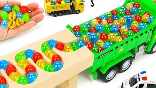 Marble Run Race  Haba Slope  Retro Makita Truck Excavator Garbage Truck Dump Truck Ambulances