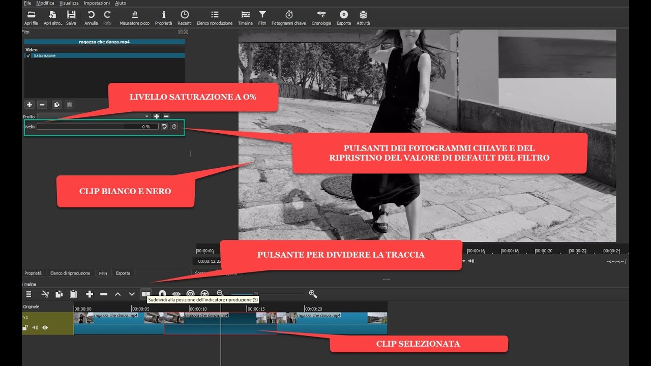 Applicare progressivamente il bianco e nero a parti di un video con ...