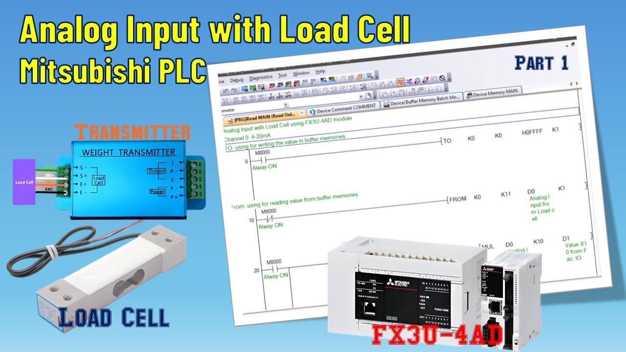 Analog Input with Load Cell Programming using Mitsubishi PLC FX3U ...