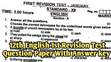 12th English 1st Revision Test Question paper with Answer Key 2023|Vjalerts|