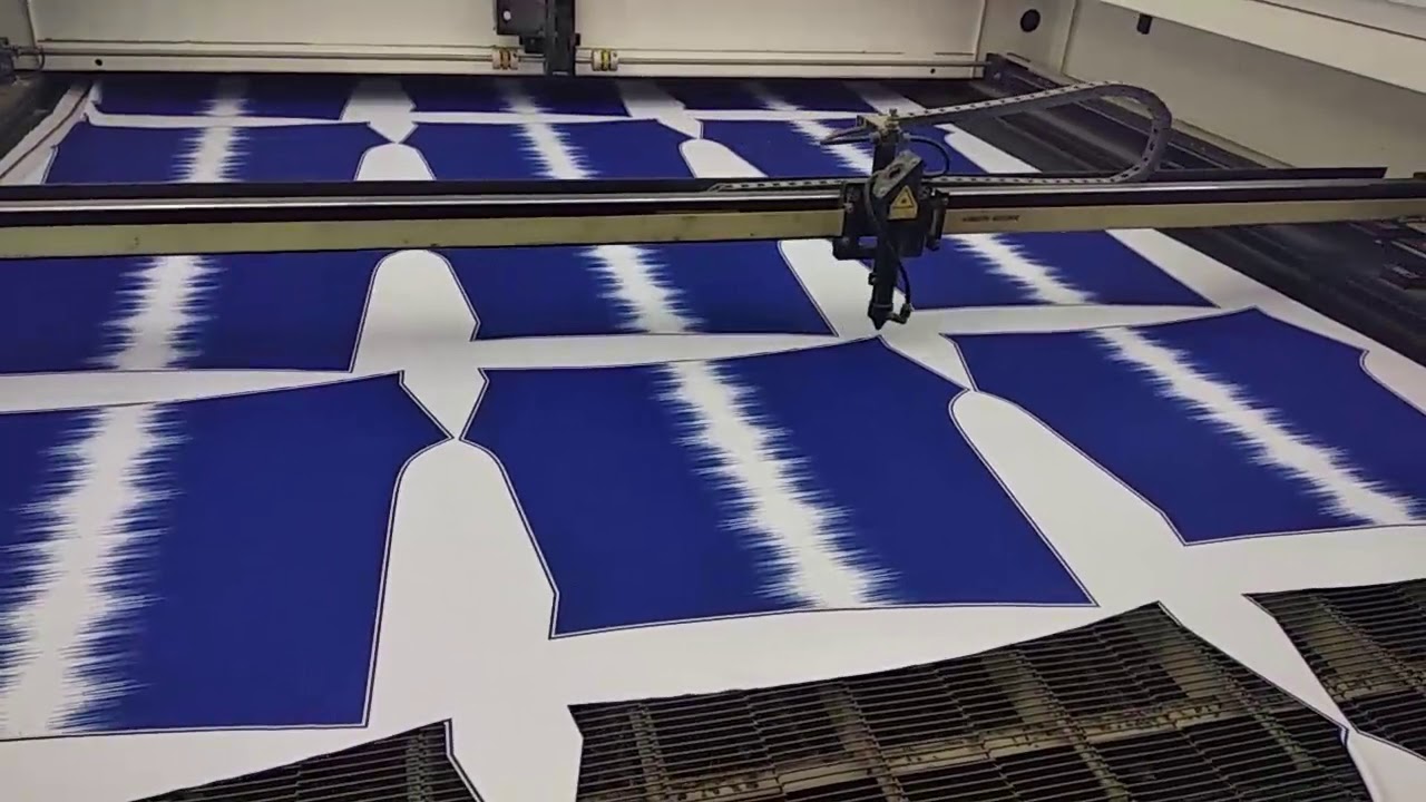 Digital printing fabric laser cutting machine demo YouTube
