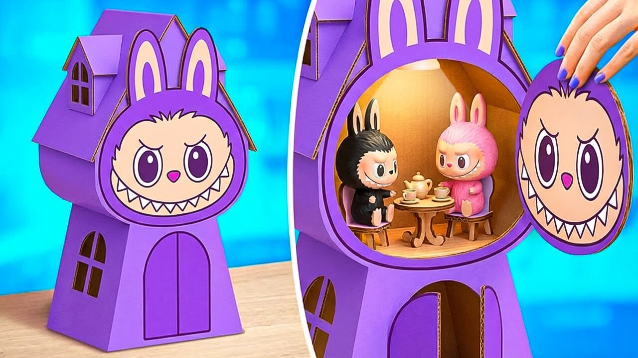 😍 Мы построили потрясающий картонный домик для Лабубу! 🏠 Самодельная постройка