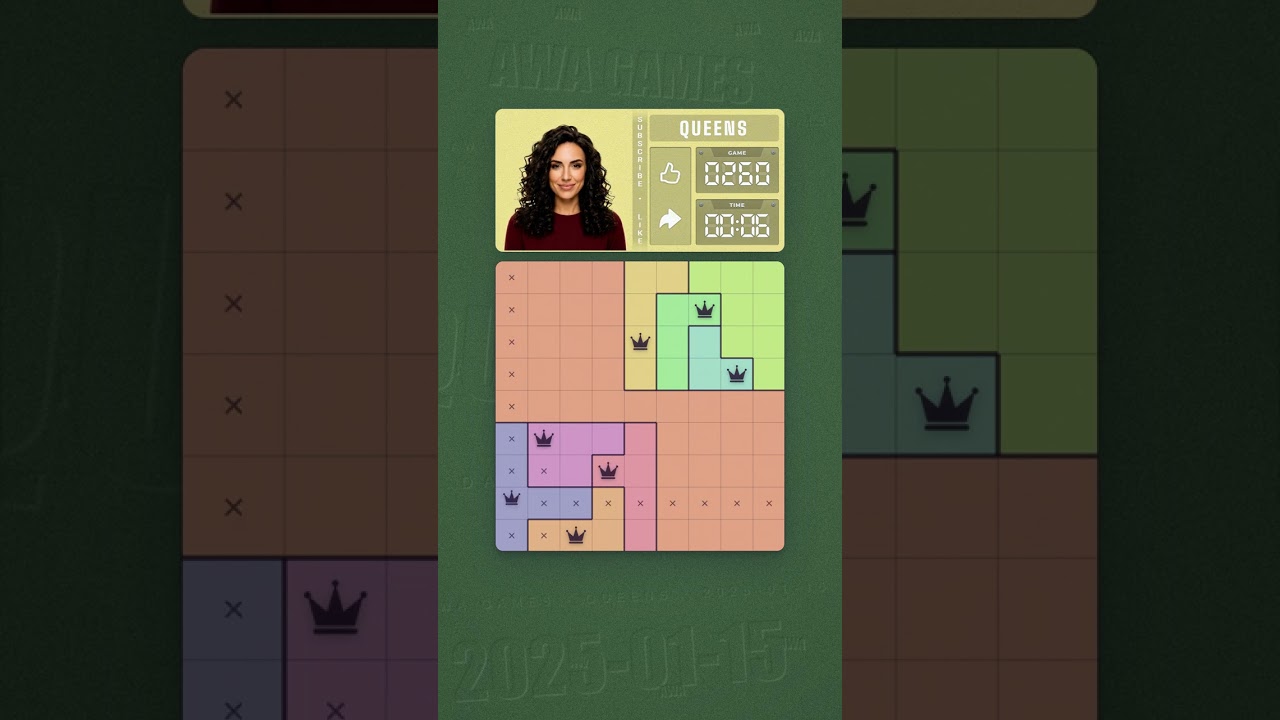 LinkedIn Queens #260 solved board for January 15, 2025, 9x9 grid