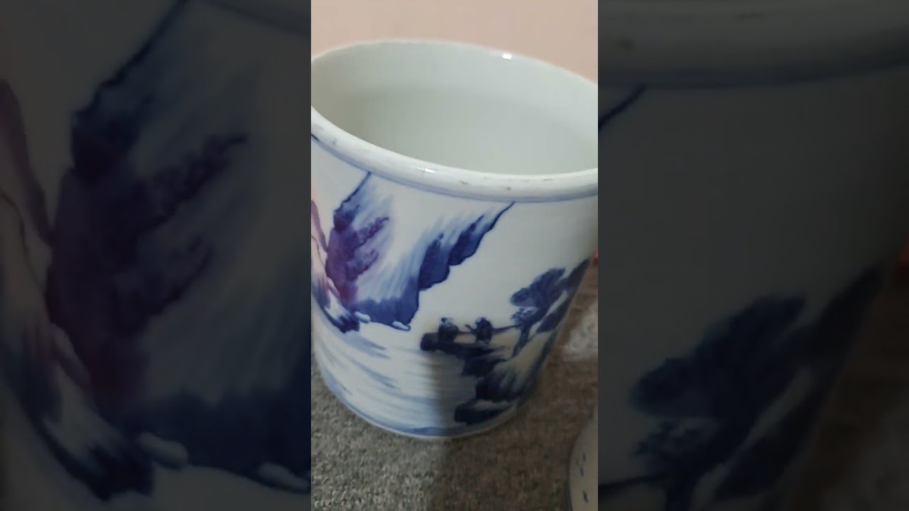 Two Qing Dynasty Kangxi Blue and White Brush Pots with Landscape