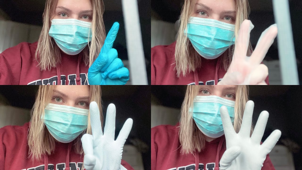 ASMR wearing and removing gloves (4 types) no talking, light