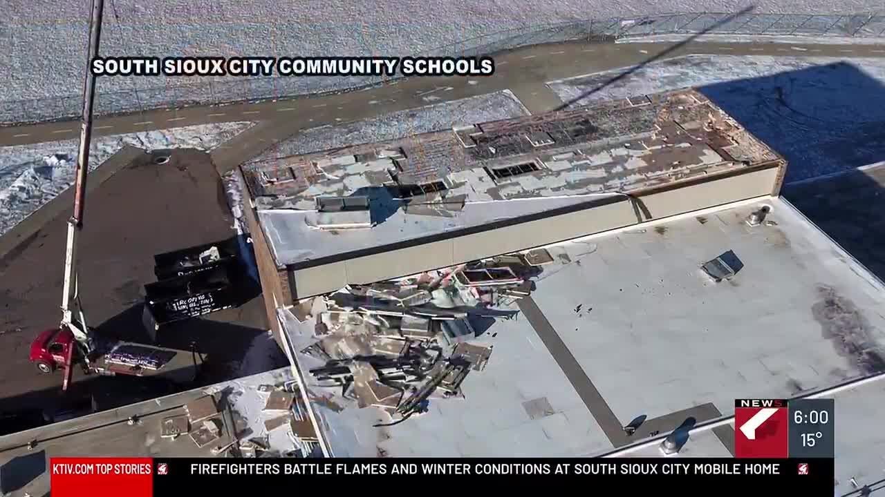 South Sioux City Middle School’s roof damaged after strong winds hit the area