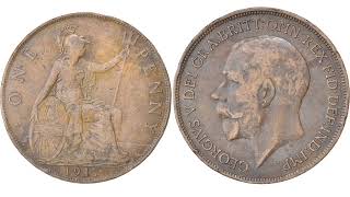 UK 1917 ONE PENNY COIN VALUE + REVIEW George V