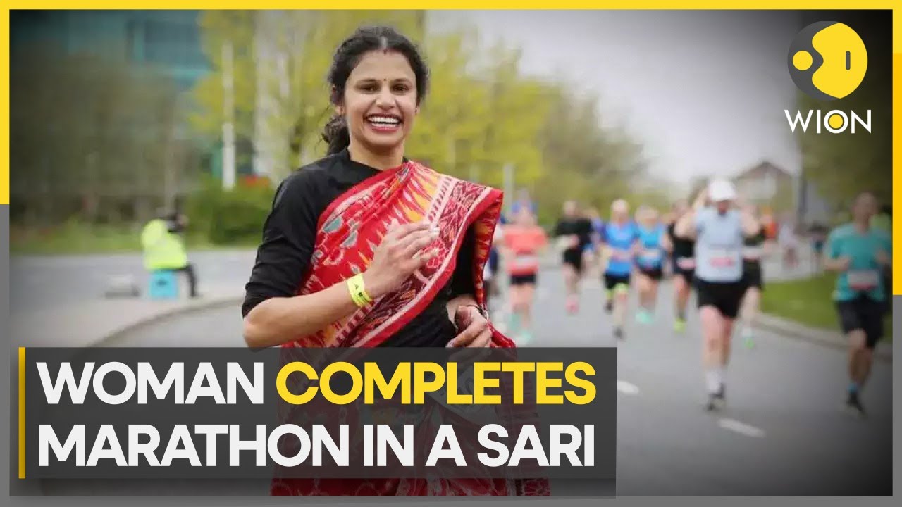Woman From Odisha runs 42.5 KM In UK marathon wearing a sari Latest English News WION YouTube