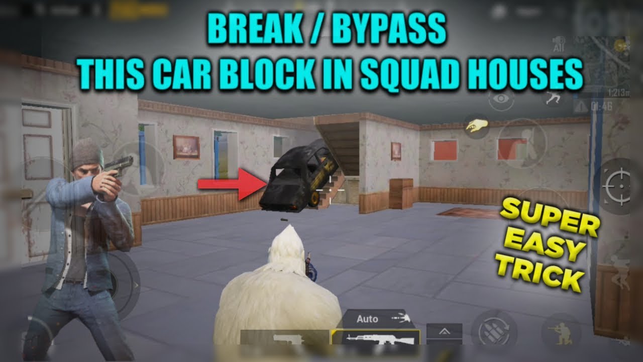 How to Break/Bypass Stairs Car Block in squad houses - Secret trick || Grenade glitch-pubgm