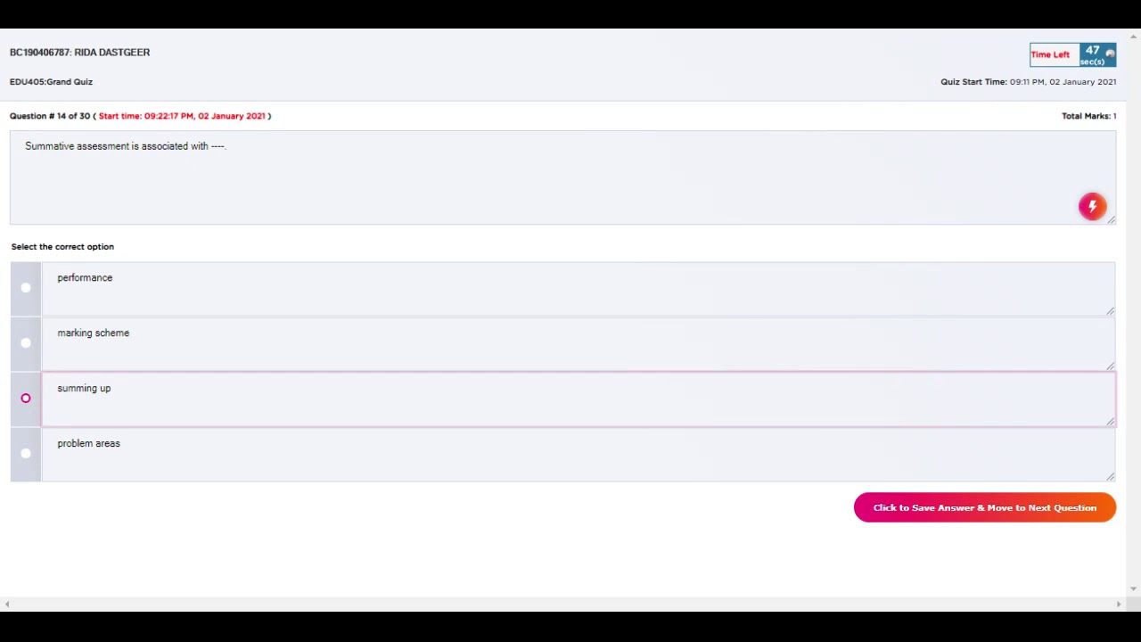 EDU405 Grand Quiz Fall 2020