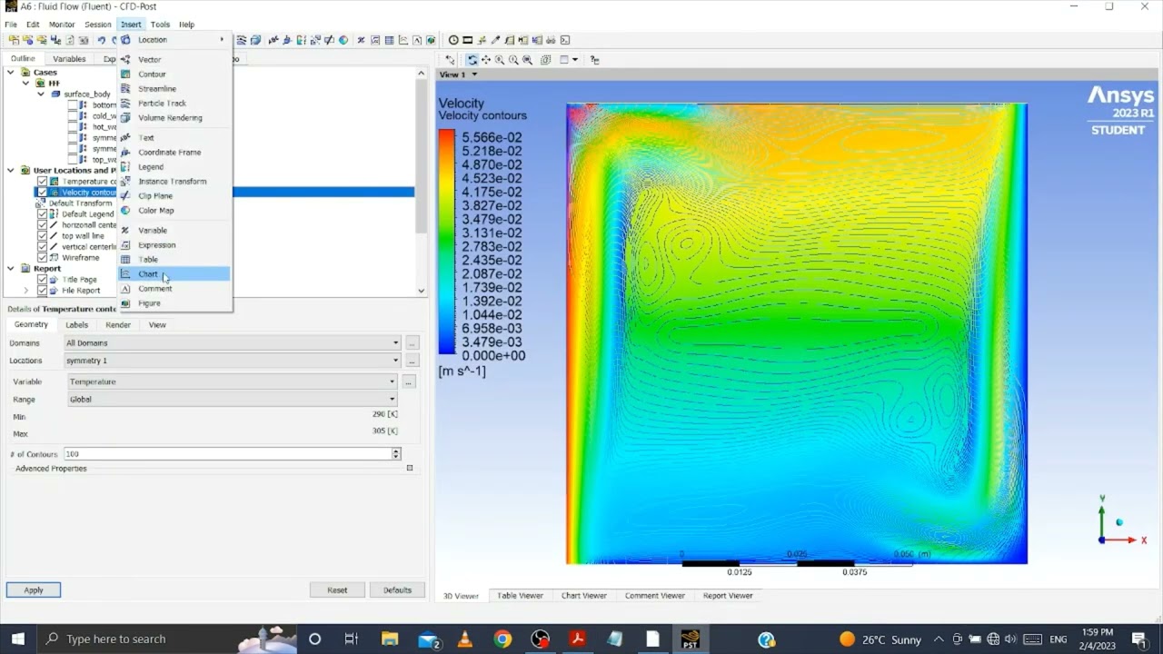 Mixed Convection Lid Cavity problem. Ansys