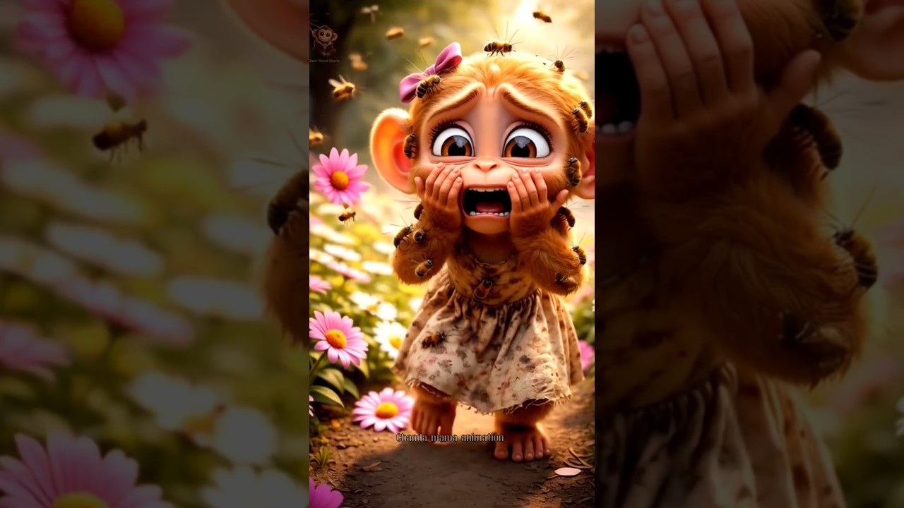 "Bee Attack on Little Monkey Girl | Brother’s Brave Rescue Story" 